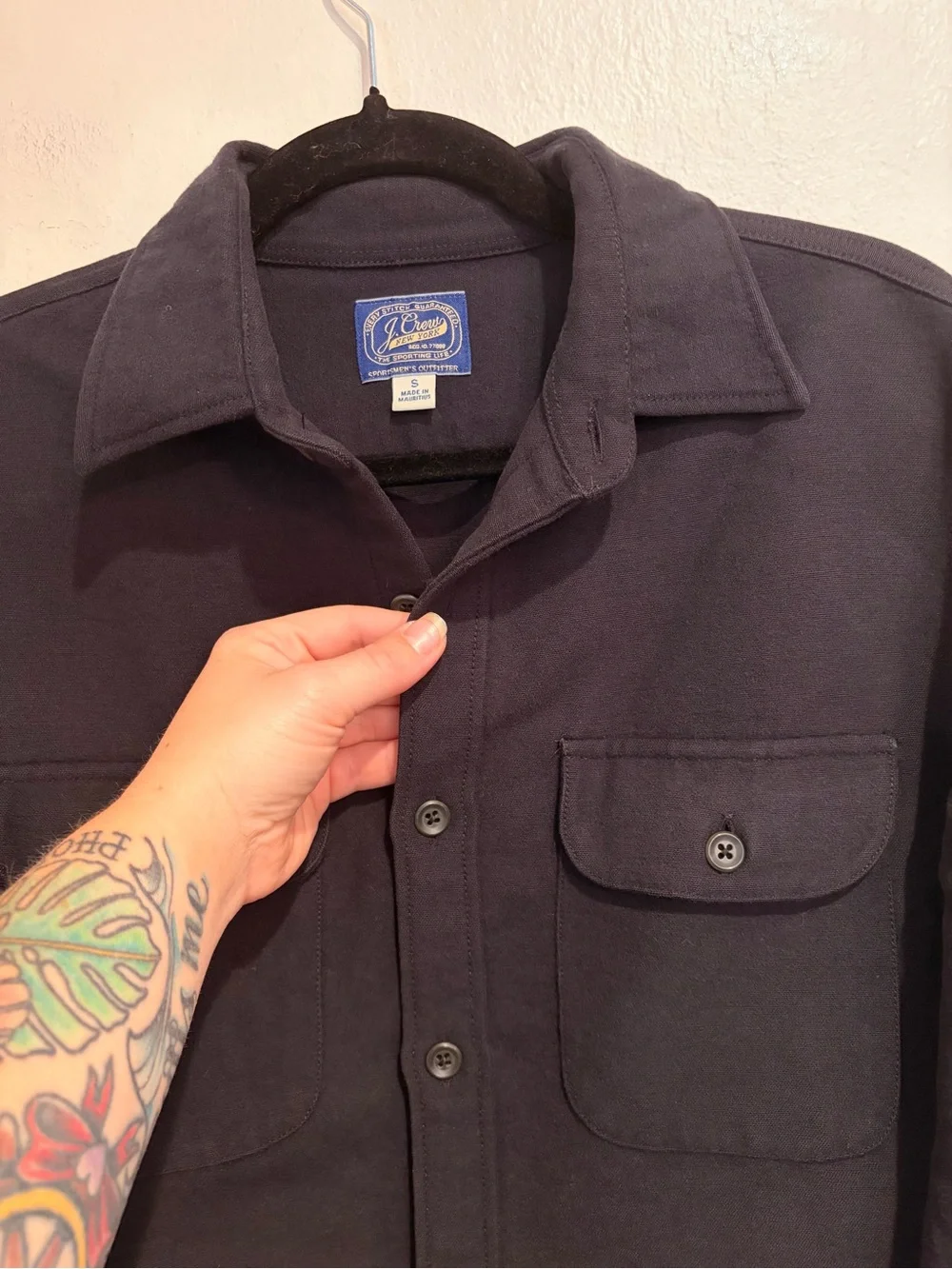 J. Crew Deep Navy Collared Chamois Workshirt, Men’s S, Heavy Duty Button Up
